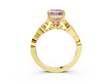 Yellow gold Fancy Pink Princess  Solitaire Vine Band with Milgrain Prong Setting_6