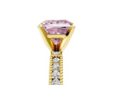 Yellow gold Fancy Pink Princess  Solitaire with Pavé Band and Four-Prong Setting_35