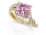 Yellow gold Fancy Pink Princess  Solitaire with Pavé Twist Band and Four-Prong Setting_1