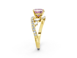 Yellow gold Fancy Pink Princess  Solitaire with Pavé Twist Band and Four-Prong Setting_2