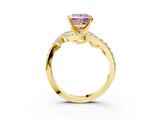 Yellow gold Fancy Pink Princess  Solitaire with Pavé Twist Band and Four-Prong Setting_3