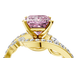 Yellow gold Fancy Pink Princess  Solitaire with Pavé Twist Band and Four-Prong Setting_4