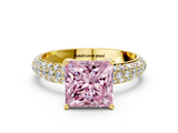 Yellow gold Fancy Pink Princess  Solitaire with Pave Band and Four-Prong Setting_3
