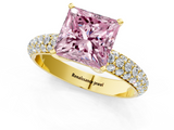 Yellow gold Fancy Pink Princess  Solitaire with Pave Band and Four-Prong Setting_4