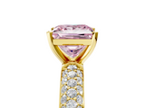 Yellow gold Fancy Pink Princess  Solitaire with Pave Band and Four-Prong Setting_8