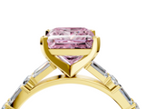 Yellow gold Fancy Pink Princess  Solitaire with Side Baguettes and Channel Set Band_4