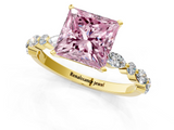 Yellow gold Fancy Pink Princess  Solitaire with Side Stones on a Pavé Band and Four-Prong Setting_1