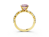 Yellow gold Fancy Pink Princess  Solitaire with Side Stones on a Pavé Band and Four-Prong Setting_3