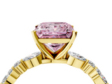 Yellow gold Fancy Pink Princess  Solitaire with Side Stones on a Pavé Band and Four-Prong Setting_4