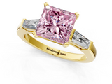 Yellow gold Fancy Pink Princess  Solitaire with Tapered Baguette Side Stones on a Classic Band with Four-Prong Setting_1