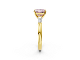 Yellow gold Fancy Pink Princess  Solitaire with Tapered Baguette Side Stones on a Classic Band with Four-Prong Setting_2