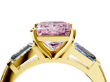 Yellow gold Fancy Pink Princess  Solitaire with Tapered Baguette Side Stones on a Classic Band with Four-Prong Setting_4