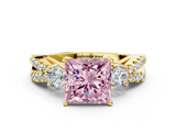 Yellow gold Fancy Pink Princess  Three-Stone Diamond Ring with Pavé Split Shank and Four-Prong Setting_12