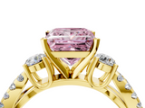 Yellow gold Fancy Pink Princess  Three-Stone Diamond Ring with Pavé Split Shank and Four-Prong Setting_16