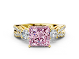 Yellow gold Fancy Pink Princess  Three-Stone Diamond Ring with Pavé Split Shank and Four-Prong Setting_29