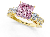 Yellow gold Fancy Pink Princess  Three-Stone Diamond Ring with Pavé Split Shank and Four-Prong Setting_30