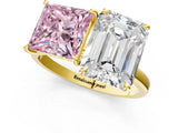 Yellow gold Fancy Pink Princess  and Emerald Cut Toi Moi Ring with Prong Setting_30