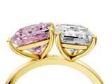 Yellow gold Fancy Pink Princess  and Emerald Cut Toi Moi Ring with Prong Setting_33