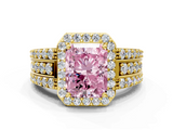 Yellow gold Fancy Pink Radiant -Cut Halo Diamond Ring with Split Shank and Four-Prong Setting_107