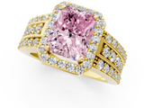 Yellow gold Fancy Pink Radiant -Cut Halo Diamond Ring with Split Shank and Four-Prong Setting_108