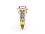 Yellow gold Fancy Pink Radiant -Cut Halo Diamond Ring with Split Shank and Four-Prong Setting_109