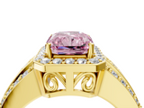 Yellow gold Fancy Pink Radiant -Cut Halo Diamond Ring with Split Shank and Four-Prong Setting_111