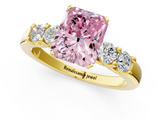 Yellow gold Fancy Pink Radiant  Brilliant Cut Diamond Five-Stone Prong Set Engagement Ring with Channel Band_4