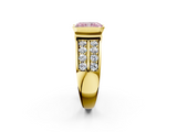 Yellow gold Fancy Pink Radiant  Brilliant Diamond Channel Set Wide Band Ring with Bezel Setting_22
