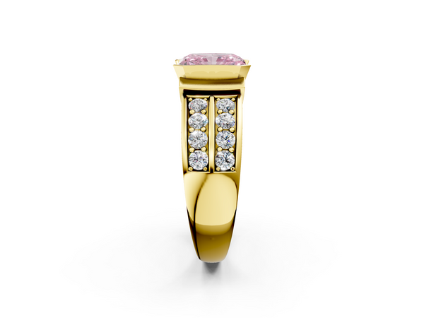 Yellow gold Fancy Pink Radiant  Brilliant Diamond Channel Set Wide Band Ring with Bezel Setting