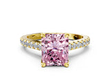 Yellow gold Fancy Pink Radiant  Brilliant Diamond Solitaire with Pavé Band and Four-Prong Setting 1