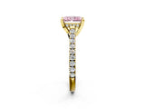 Yellow gold Fancy Pink Radiant  Brilliant Diamond Solitaire with Pavé Band and Four-Prong Setting 3