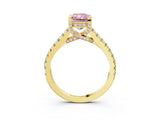 Yellow gold Fancy Pink Radiant  Brilliant Diamond Solitaire with Pavé Band and Four-Prong Setting 4