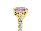 Yellow gold Fancy Pink Radiant  Brilliant Diamond Solitaire with Pavé Band and Four-Prong Setting 5