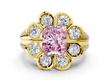 Yellow gold Fancy Pink Radiant  Brilliant Flower Halo Diamond Split Shank Ring_57