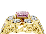 Yellow gold Fancy Pink Radiant  Brilliant Flower Halo Diamond Split Shank Ring_61