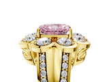 Yellow gold Fancy Pink Radiant  Brilliant Flower Halo Diamond Split Shank Ring_62