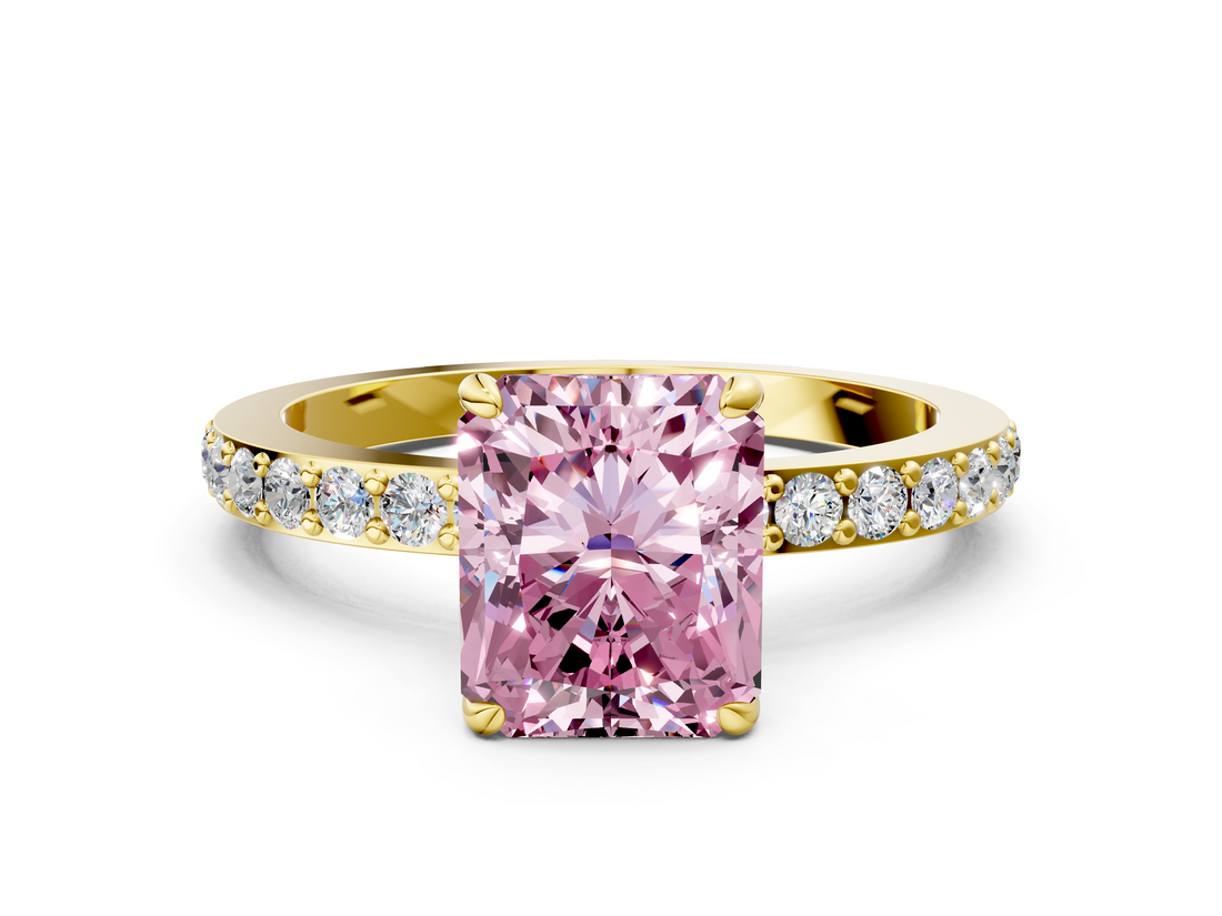 Yellow gold Fancy Pink Radiant  Brilliant Pavé Band Solitaire with Four-Prong Setting_41