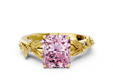 Yellow gold Fancy Pink Radiant  Brilliant Solitaire with Leaf Motif Band and Four-Prong Setting_62