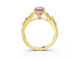 Yellow gold Fancy Pink Radiant  Brilliant Solitaire with Leaf Motif Band and Four-Prong Setting_65