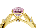 Yellow gold Fancy Pink Radiant  Brilliant Solitaire with Leaf Motif Band and Four-Prong Setting_66