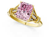 Yellow gold Fancy Pink Radiant  Brilliant Solitaire with Pave Band and Four-Prong Setting_21