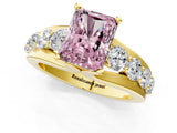 Yellow gold Fancy Pink Radiant  Brilliant Solitaire with Side Stones on a Pave Band and Four-Prong Setting_25