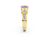 Yellow gold Fancy Pink Radiant  Brilliant Solitaire with Side Stones on a Pave Band and Four-Prong Setting_26