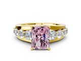Yellow gold Fancy Pink Radiant  Brilliant Solitaire with Side Stones on a Pave Band and Four-Prong Setting_33