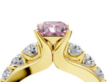 Yellow gold Fancy Pink Radiant  Brilliant Solitaire with Side Stones on a Pave Band and Four-Prong Setting_37