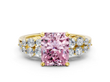 Yellow gold Fancy Pink Radiant  Cluster Diamond Engagement Ring with Pavé Band and Four-Prong Setting_63