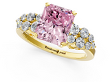 Yellow gold Fancy Pink Radiant  Cluster Diamond Engagement Ring with Pavé Band and Four-Prong Setting_64