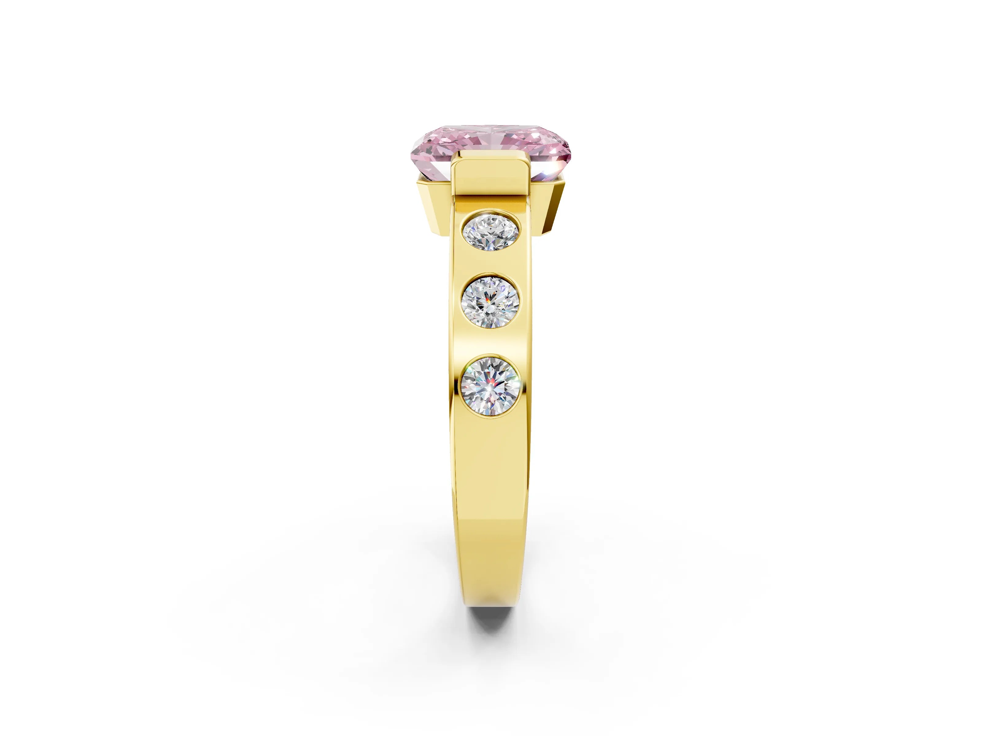 Yellow gold Fancy Pink Radiant Cut Brilliant Channel-Set Diamond Ring with Bezel Prong Setting_2