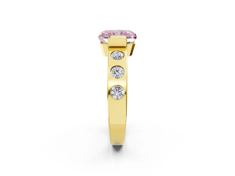 Yellow gold Fancy Pink Radiant Cut Brilliant Channel-Set Diamond Ring with Bezel Prong Setting_2