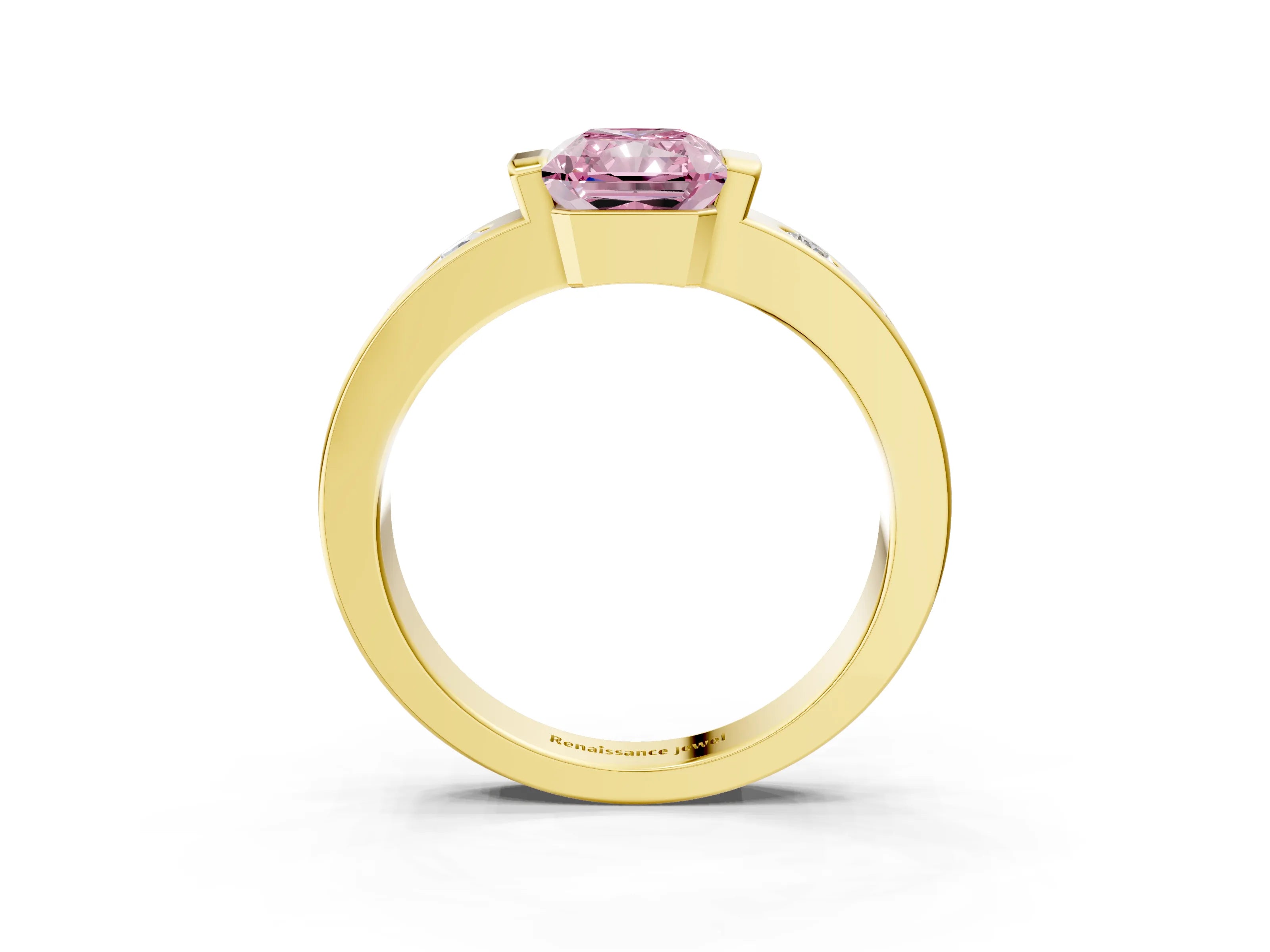 Yellow gold Fancy Pink Radiant Cut Brilliant Channel-Set Diamond Ring with Bezel Prong Setting_3